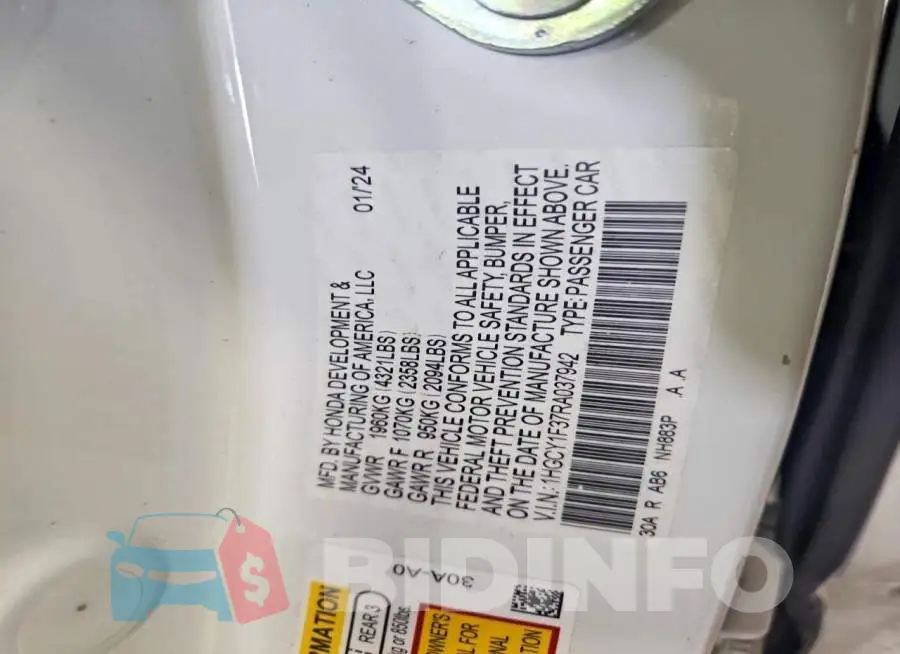 1HGCY1F37RA037942 Photo# 13