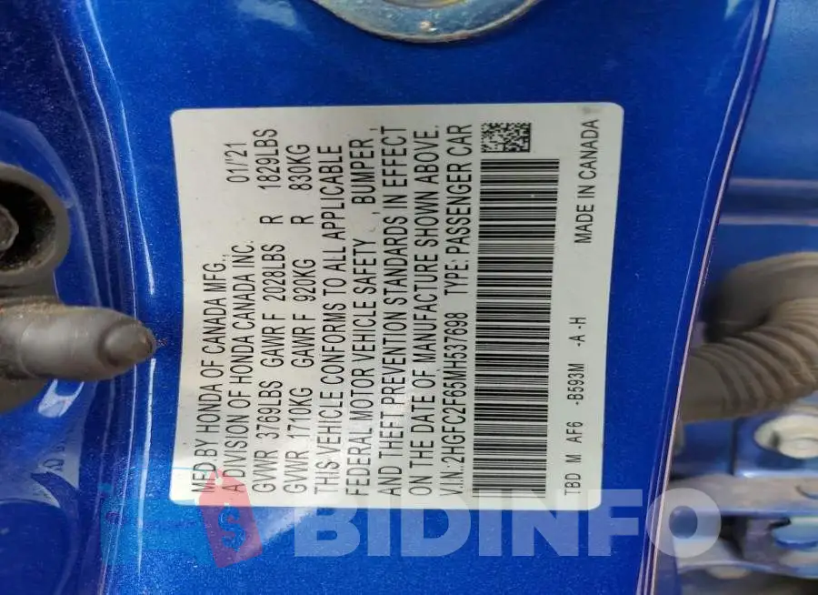 2HGFC2F65MH537698 Photo# 12