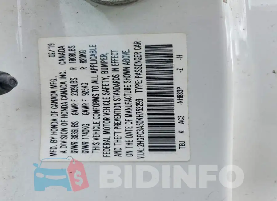 2HGFC3A50KH752293 Photo# 12