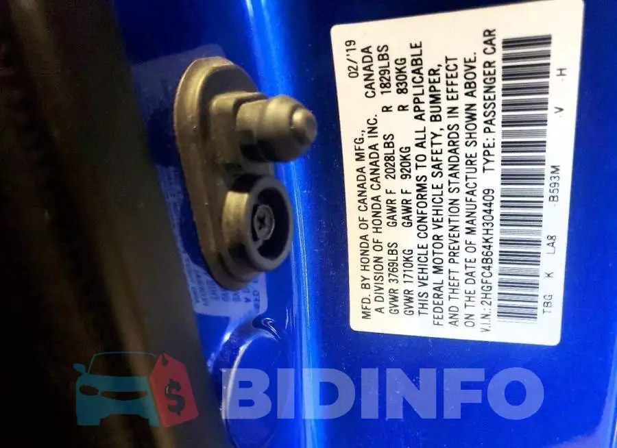2HGFC4B64KH304409 Photo# 13
