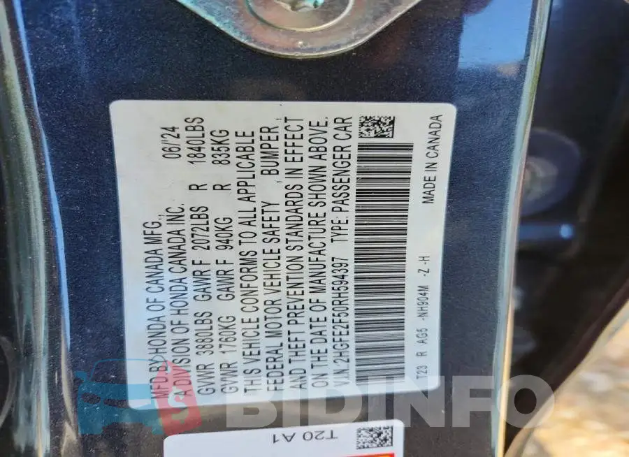 2HGFE2F50RH594397 Photo# 12