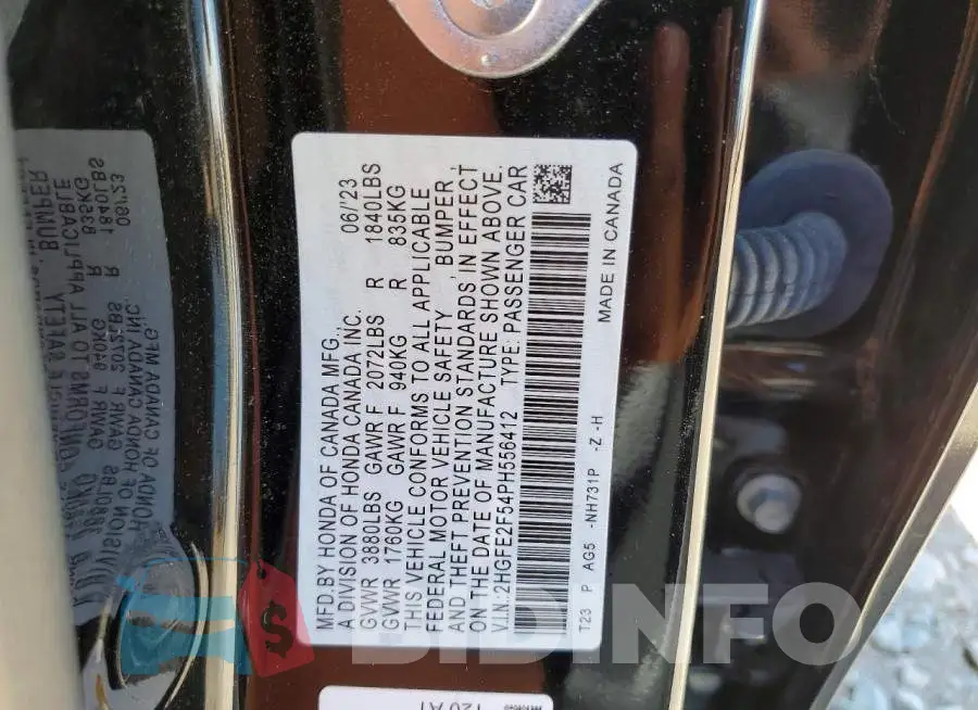 2HGFE2F54PH556412 Photo# 12