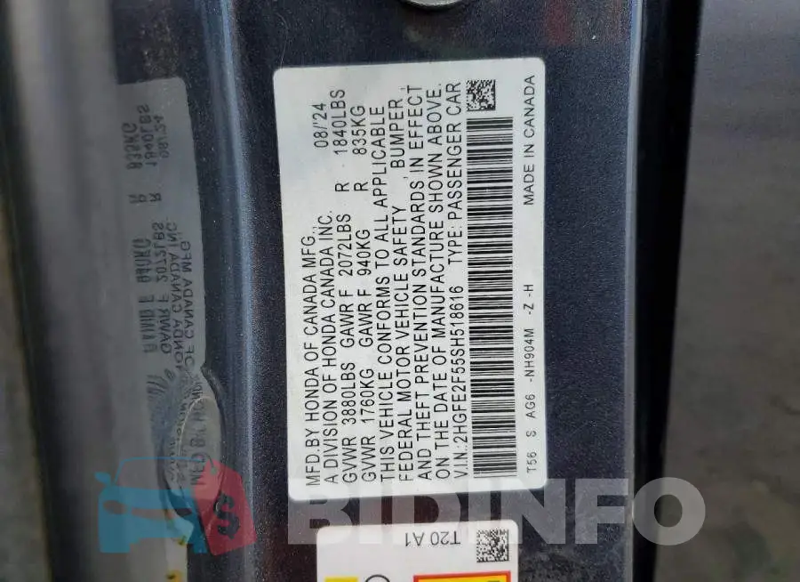 2HGFE2F55SH518616 Photo# 12