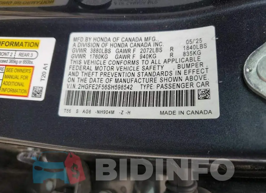 2HGFE2F56SH598542 Photo# 13