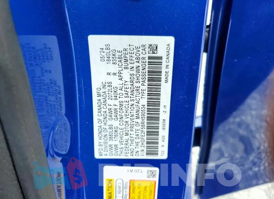2HGFE2F58RH590534 Photo# 12