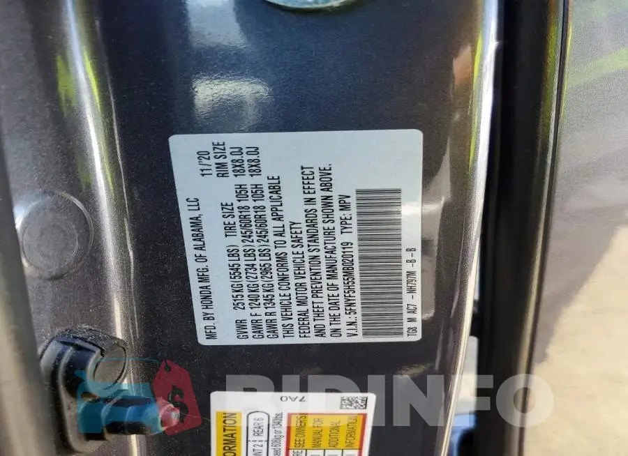 5FNYF5H55MB020119 Photo# 13