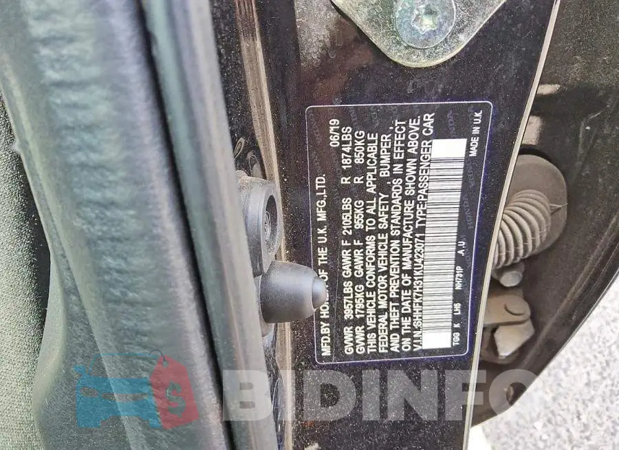 SHHFK7H31KU423071 Photo# 12