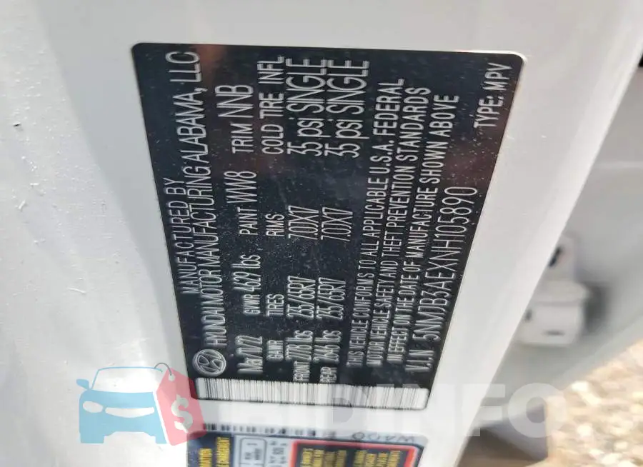 5NMJB3AEXNH105890 Photo# 12