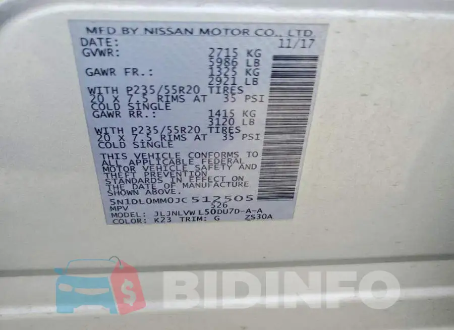 5N1DL0MM0JC512505 Photo# 13