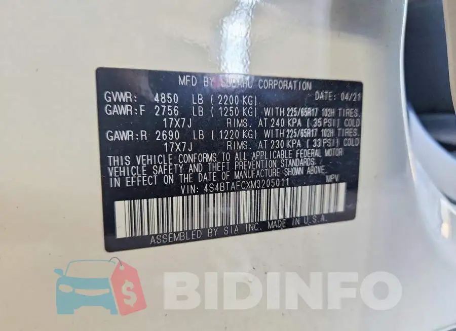 4S4BTAFCXM3205011 Photo# 13