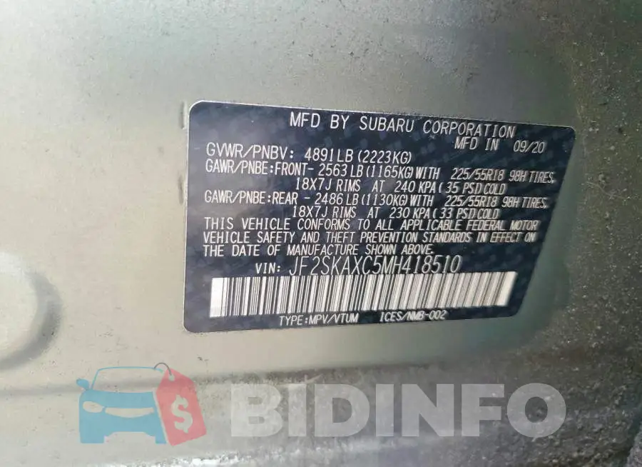 JF2SKAXC5MH418510 Photo# 13