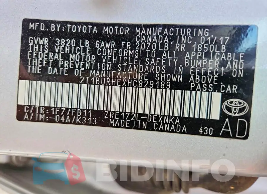 2T1BURHEXHC829189 Photo# 13