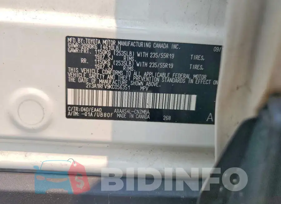 2T3A1RFV9KC056351 Photo# 13