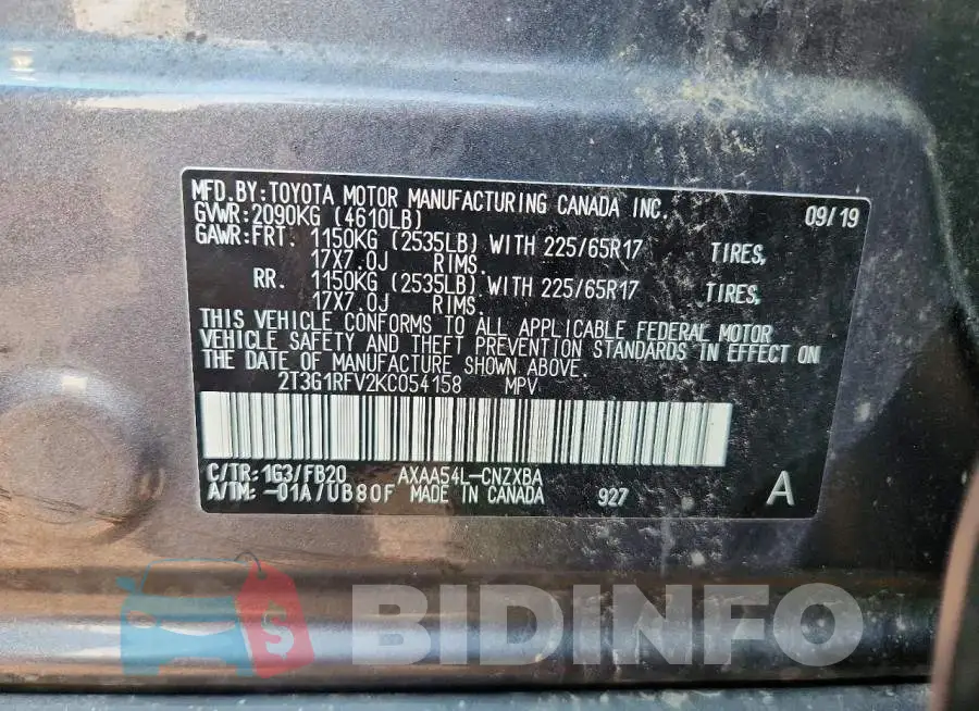 2T3G1RFV2KC054158 Photo# 14