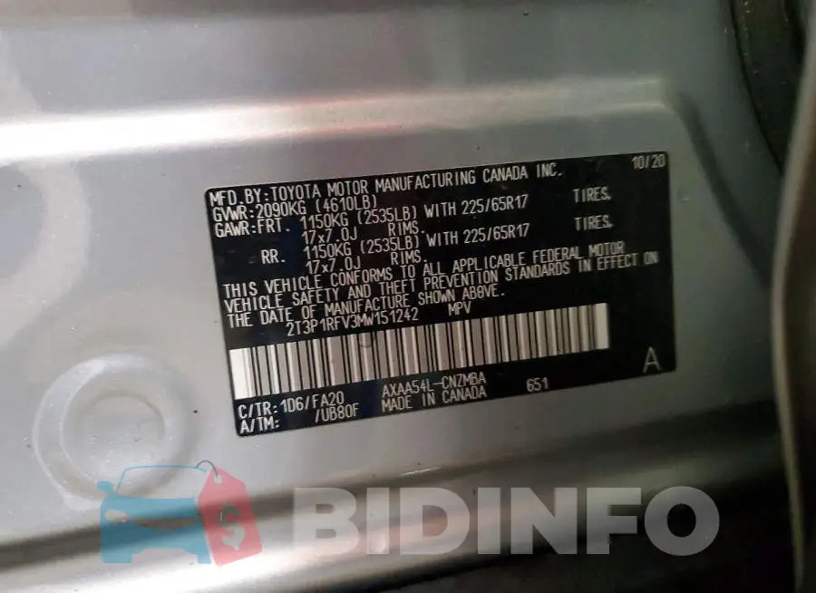 2T3P1RFV3MW151242 Photo# 13