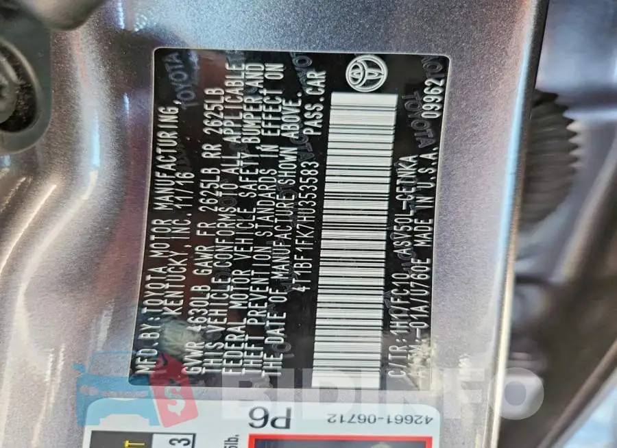 4T1BF1FK7HU353583 Photo# 12