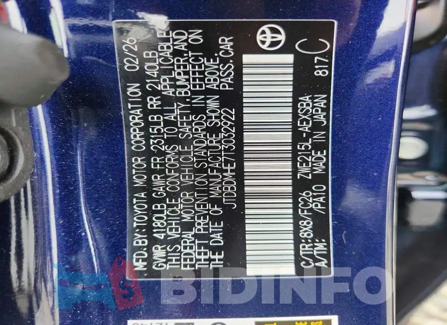 JTDBDMHE7T3032922 Photo# 12