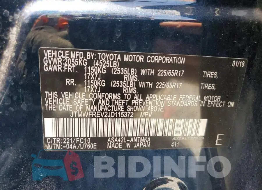 JTMWFREV2JD115372 Photo# 13