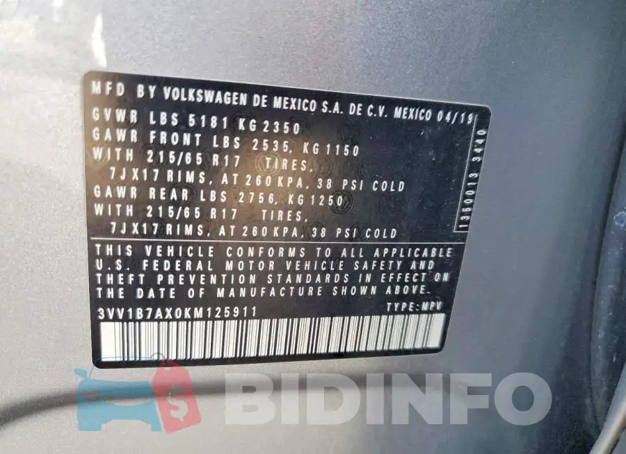 3VV1B7AX0KM125911 Photo# 14
