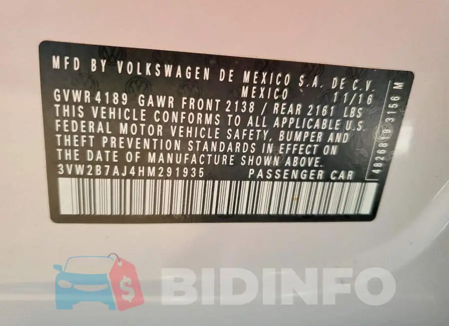 3VW2B7AJ4HM291935 Photo# 12