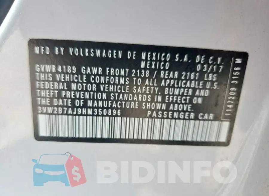 3VW2B7AJ9HM350896 Photo# 12