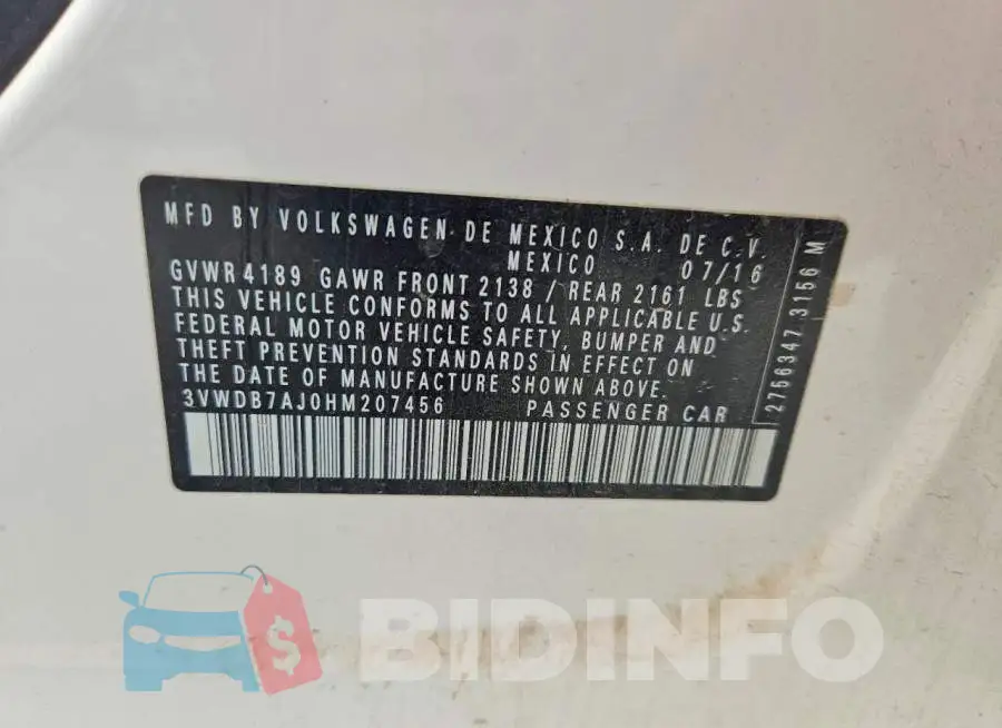 3VWDB7AJ0HM207456 Photo# 12