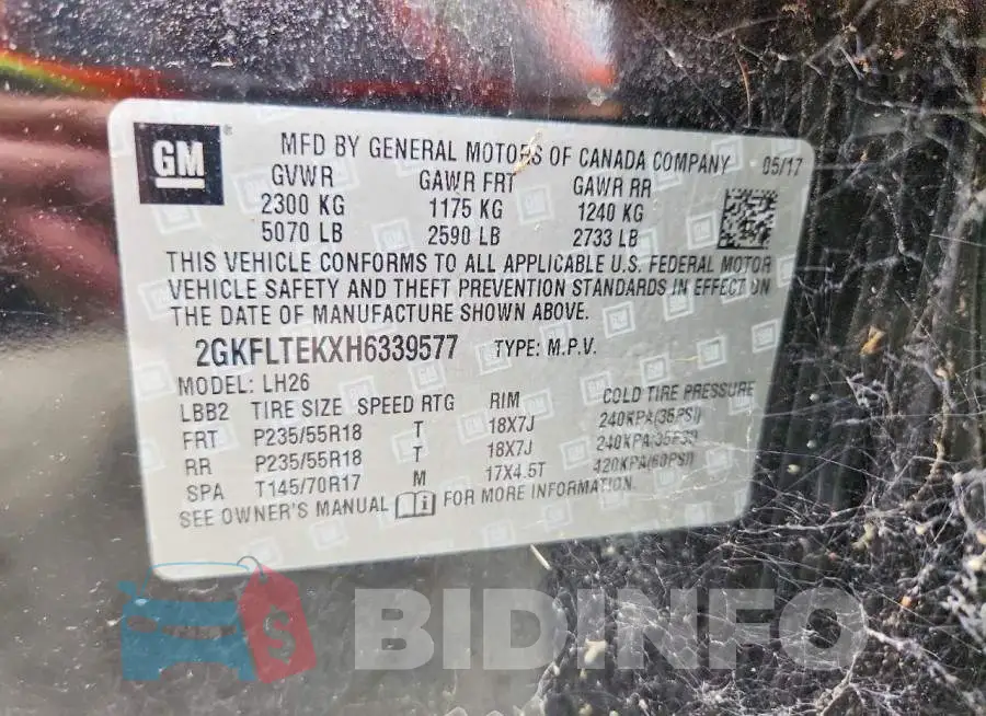 2GKFLTEKXH6339577 Photo# 13