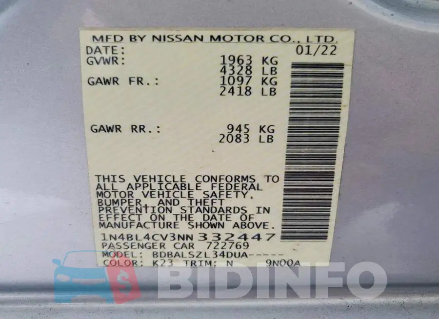 1N4BL4CV3NN332447 Photo# 13