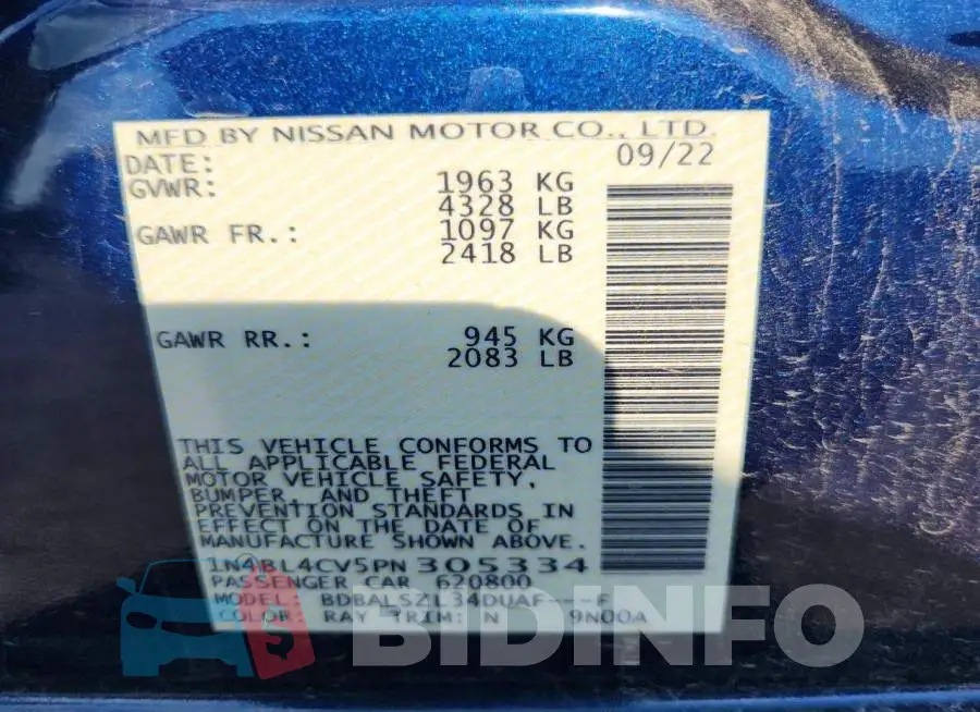 1N4BL4CV5PN305334 Photo# 12