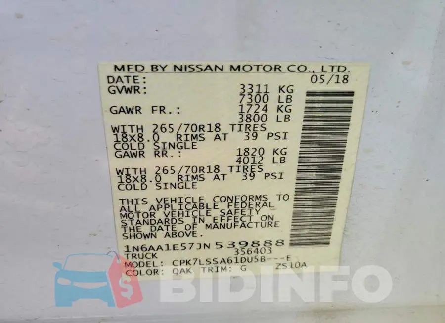 1N6AA1E57JN539888 Photo# 12