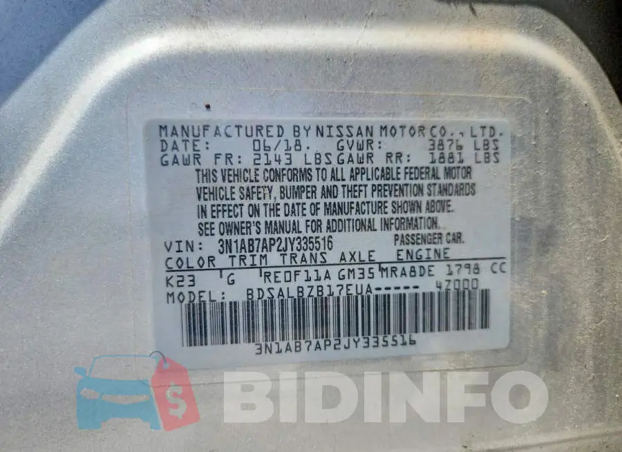 3N1AB7AP2JY335516 Photo# 12