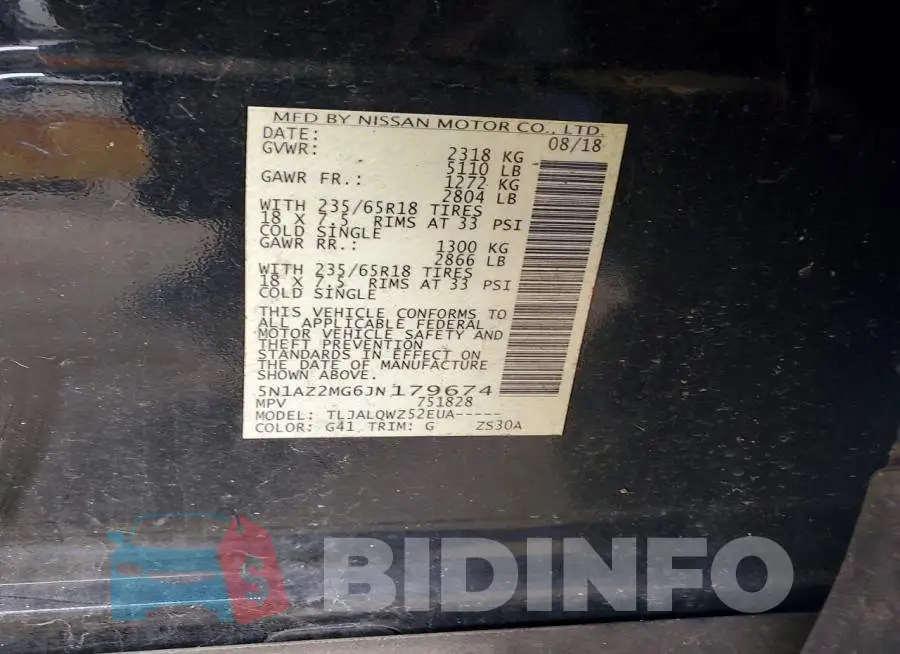 5N1AZ2MG6JN179674 Photo# 12