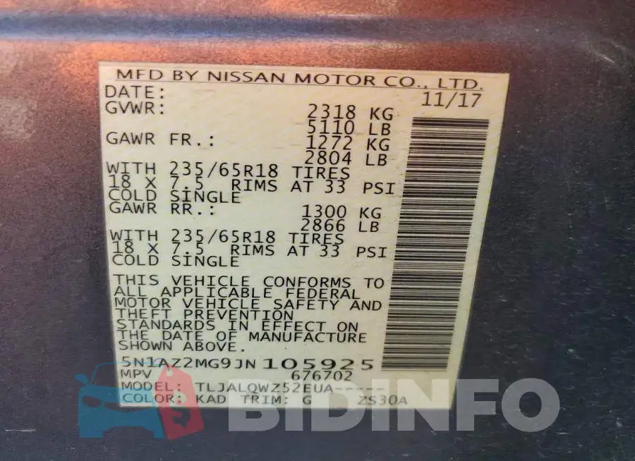 5N1AZ2MG9JN105925 Photo# 13