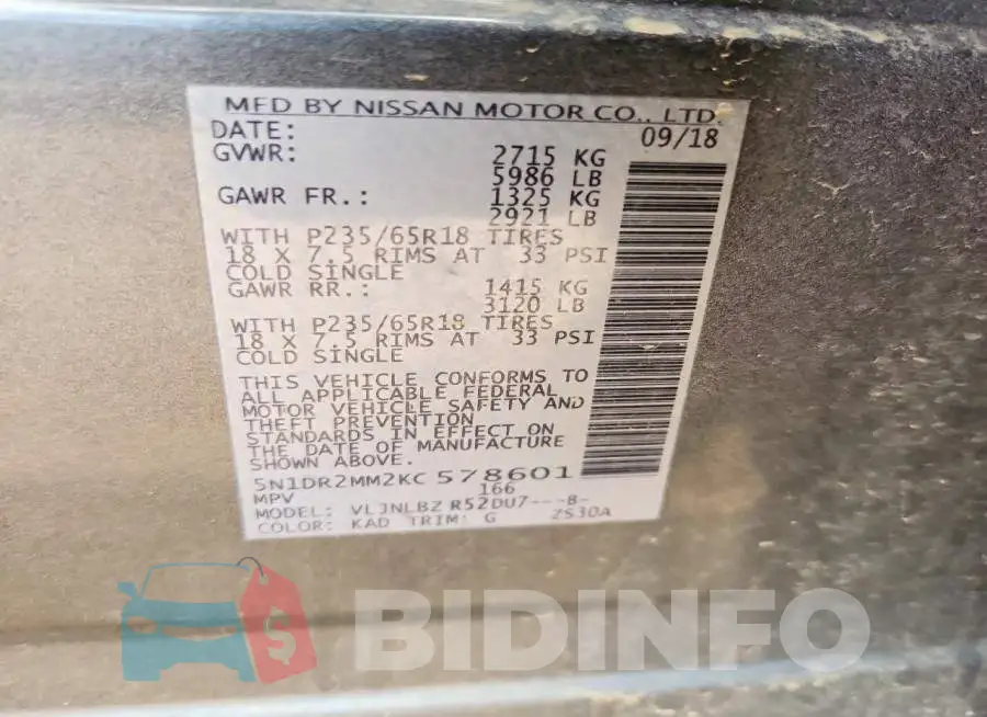 5N1DR2MM2KC578601 Photo# 13