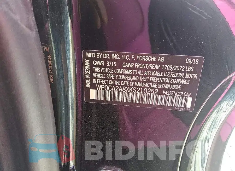 WP0CA2A8XKS210252 Photo# 12