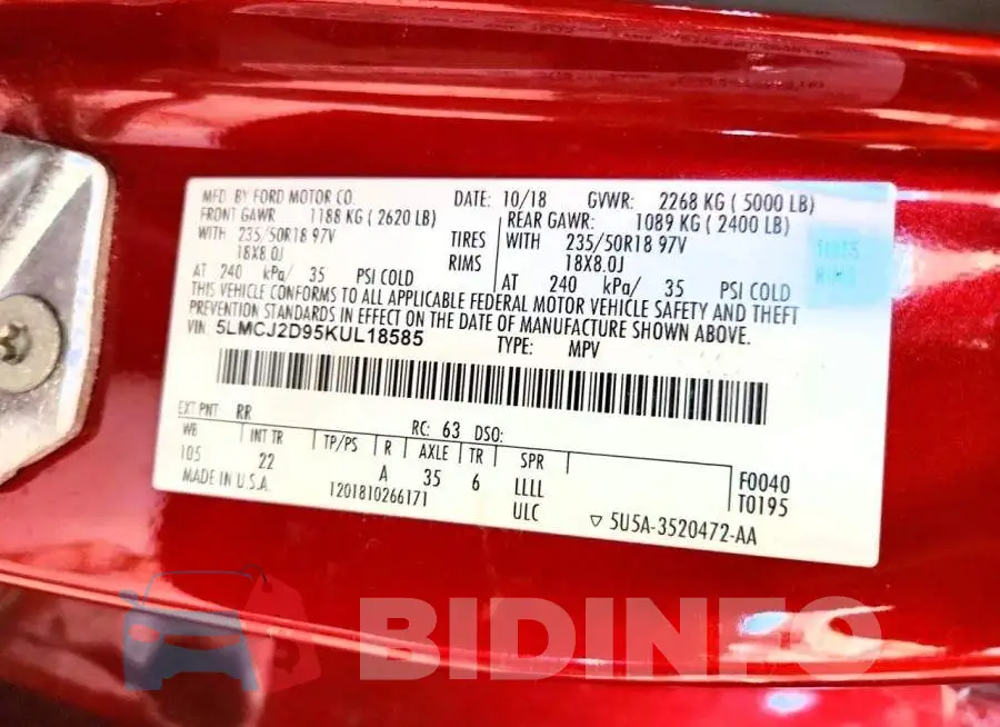 5LMCJ2D95KUL18585 Photo# 12