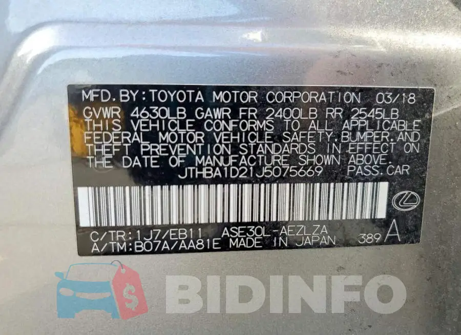 JTHBA1D21J5075669 Photo# 13