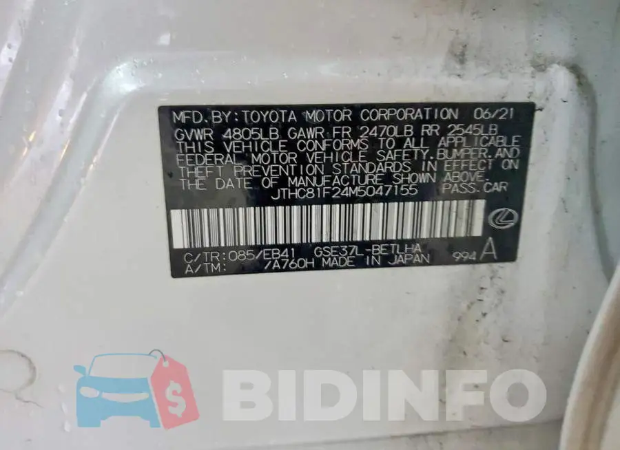 JTHC81F24M5047155 Photo# 12