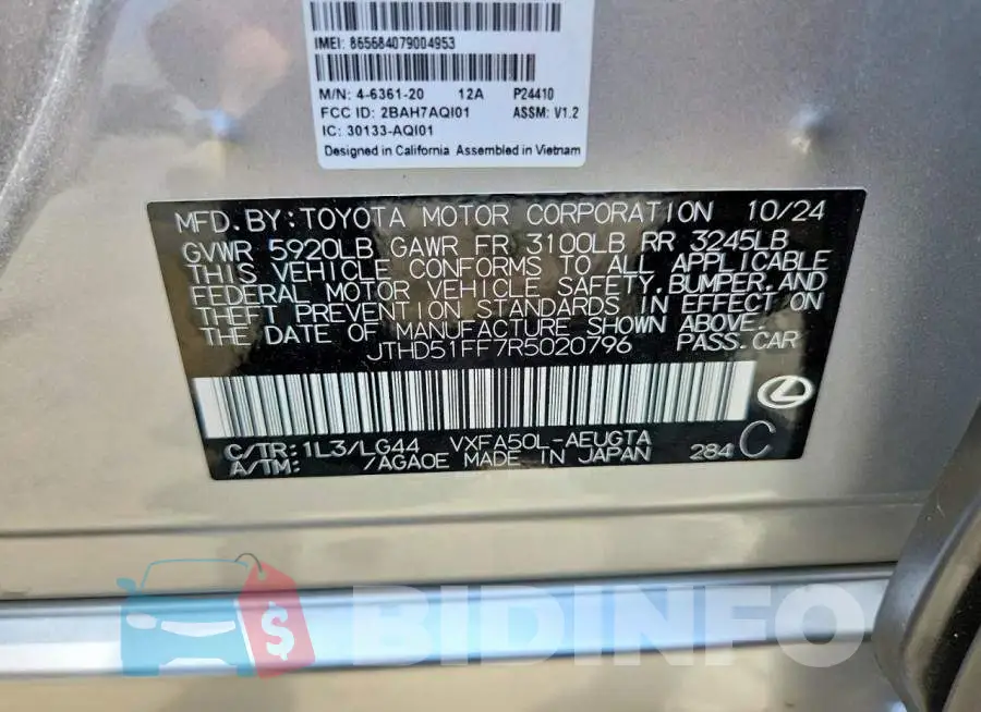 JTHD51FF7R5020796 Photo# 12