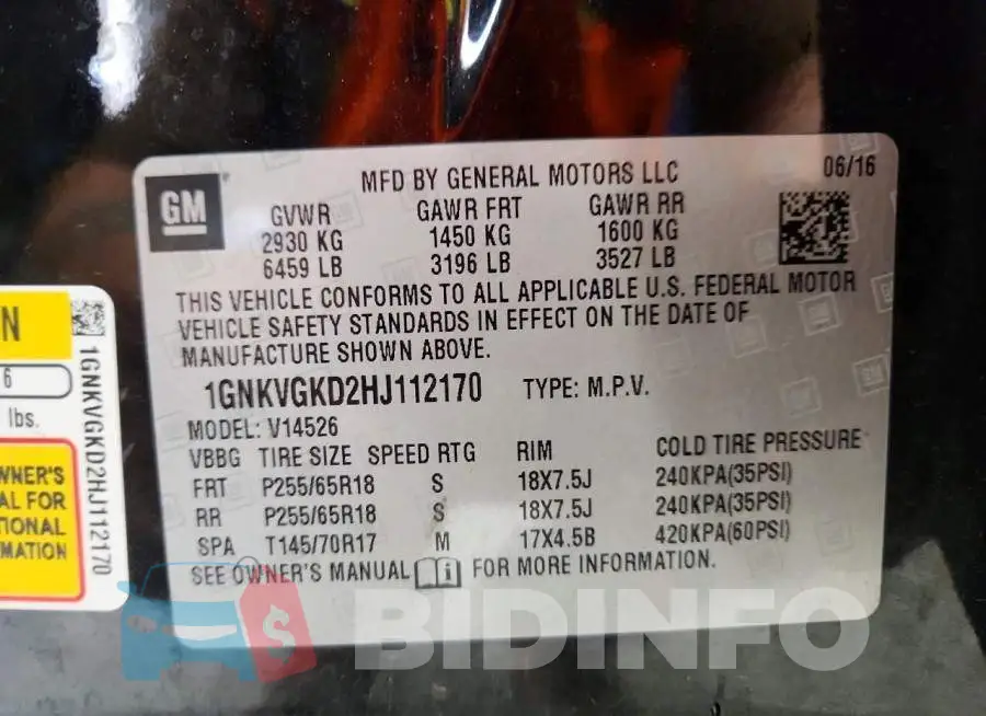 1GNKVGKD2HJ112170 Photo# 13