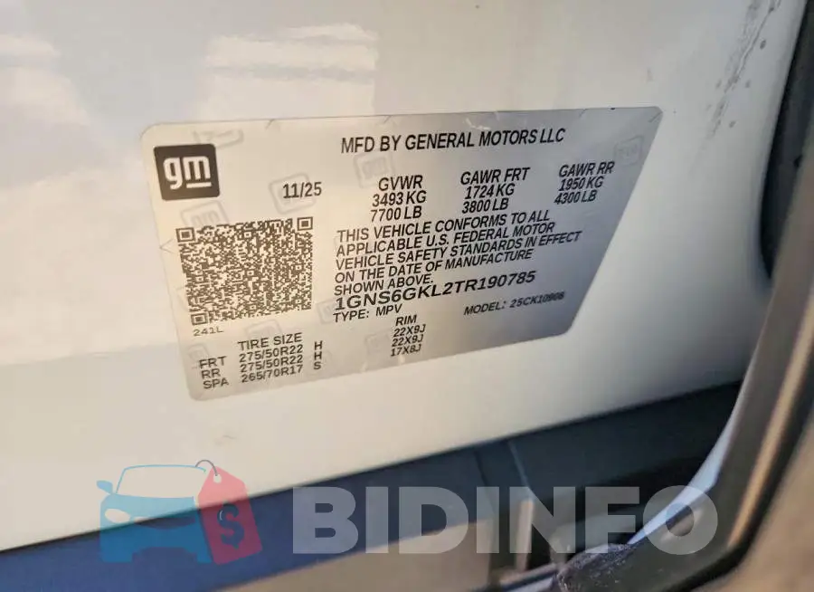 1GNS6GKL2TR190785 Photo# 13