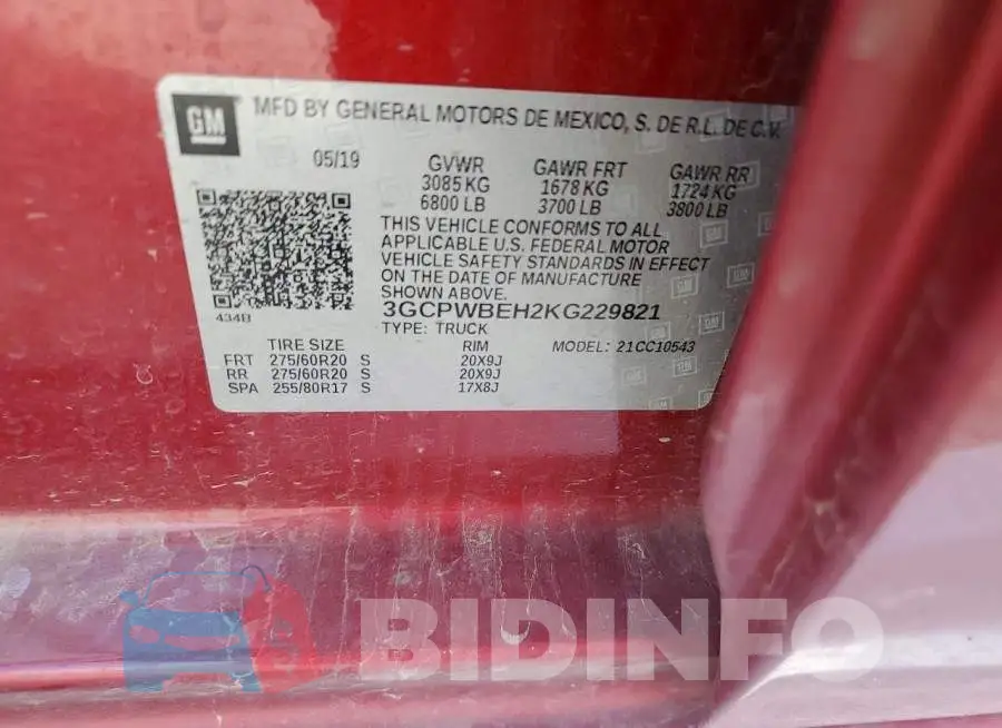3GCPWBEH2KG229821 Photo# 12