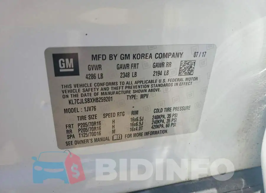 KL7CJLSBXHB259201 Photo# 13