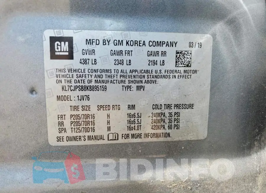 KL7CJPSB8KB895159 Photo# 13