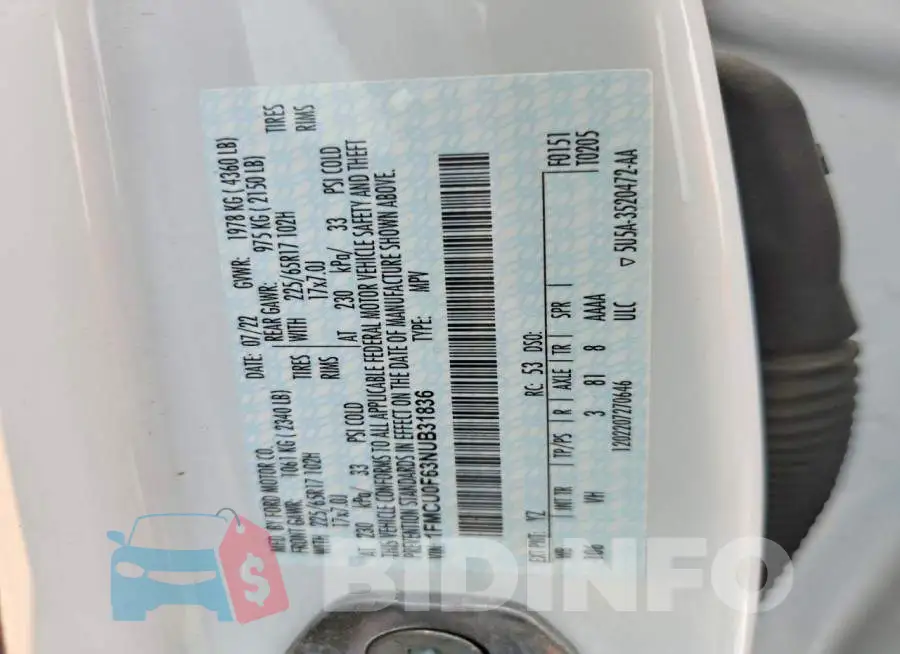 1FMCU0F63NUB31836 Photo# 14