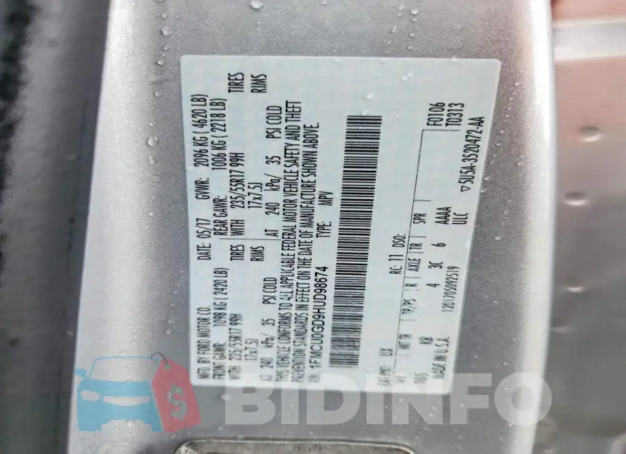 1FMCU0GD9HUD98674 Photo# 14