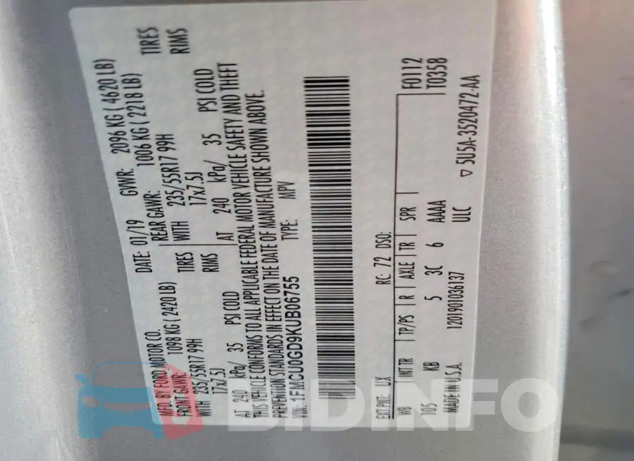 1FMCU0GD9KUB06755 Photo# 13
