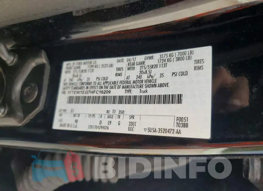 1FTEW1EG7HFC16209 Photo# 13