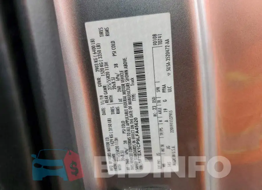 1FTEX1CP9LFA45620 Photo# 12