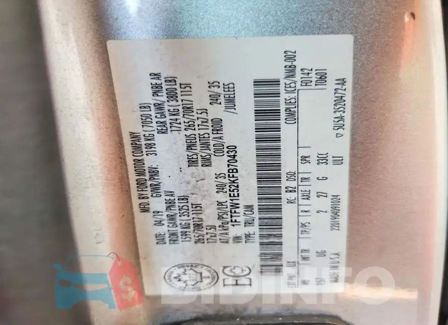 1FTFW1E52KFB70430 Photo# 12